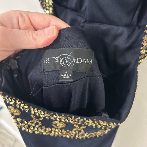 Betsy & Adam Navy Cut Out Gold Sequin Jeweled Homecoming Prom Maxi Dress Size 4 - Picture 9 of 9